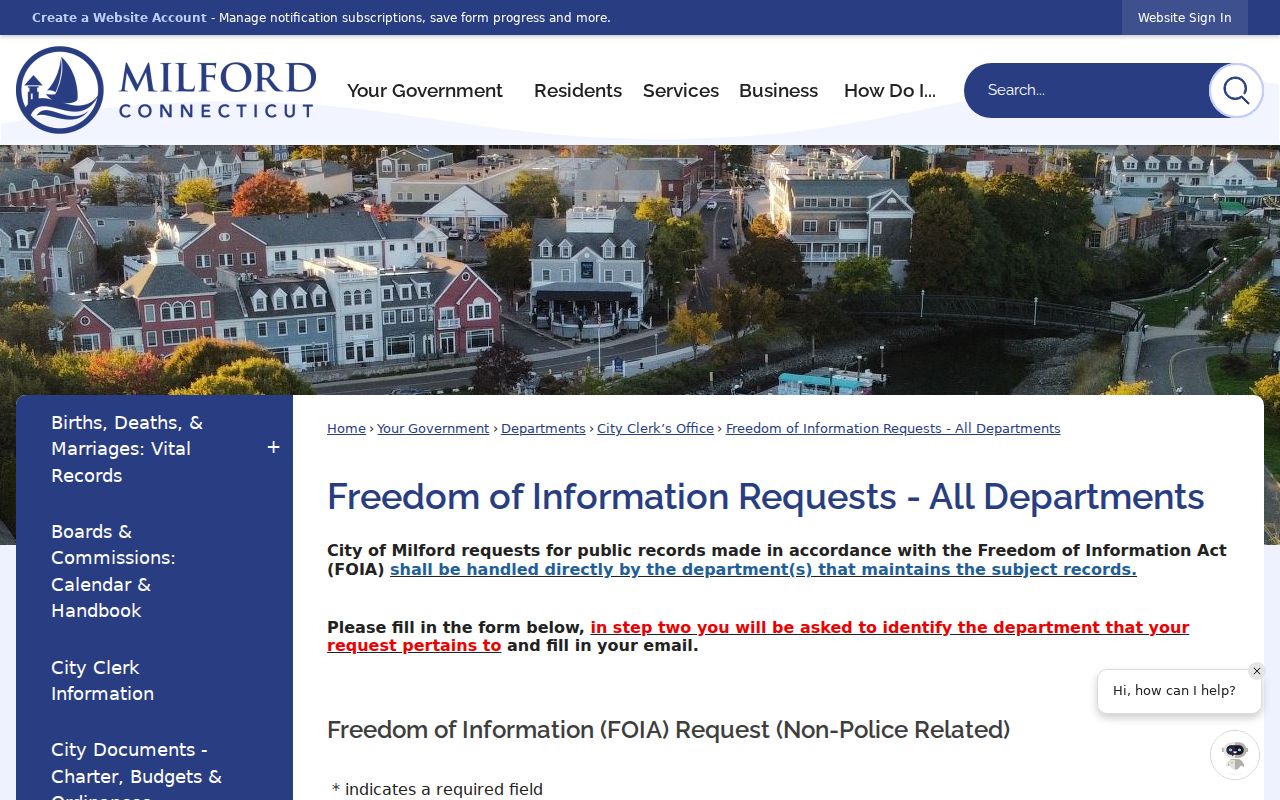 Milford residents directory Freedom of Information request form