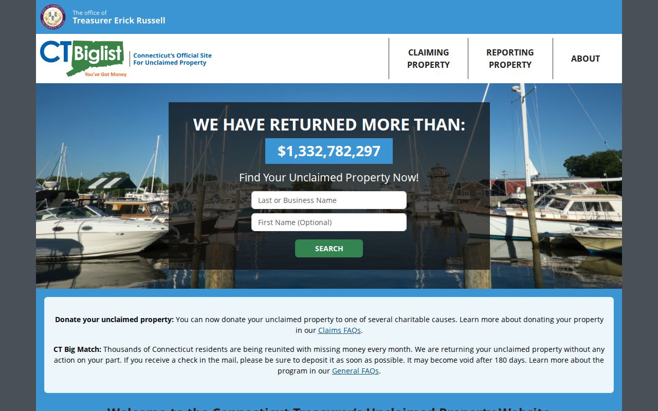 Milford residents directory Connecticut unclaimed property search