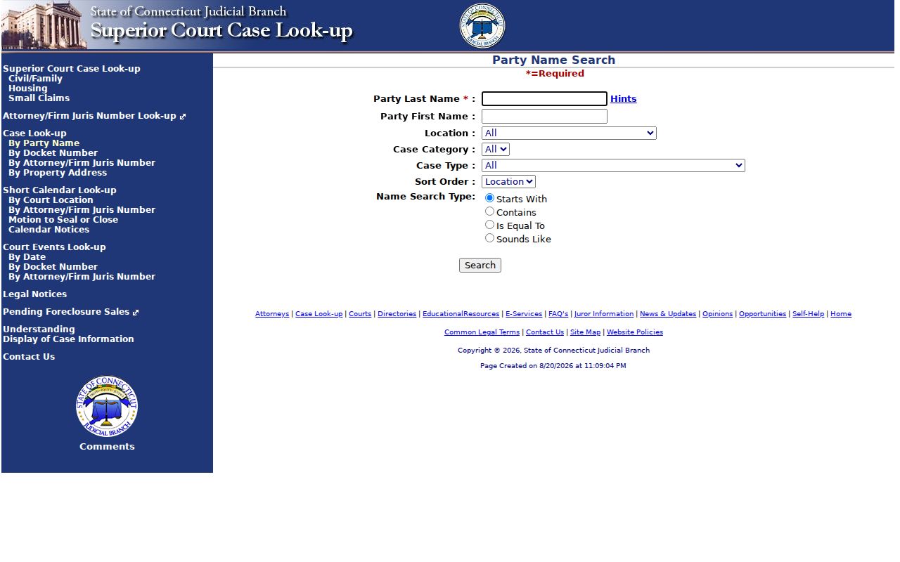 Milford resident lookup Connecticut Civil Inquiry party search