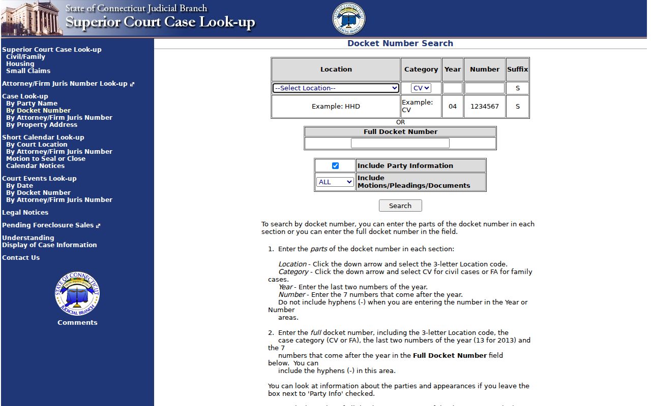 Milford resident lookup Connecticut Civil Inquiry docket search