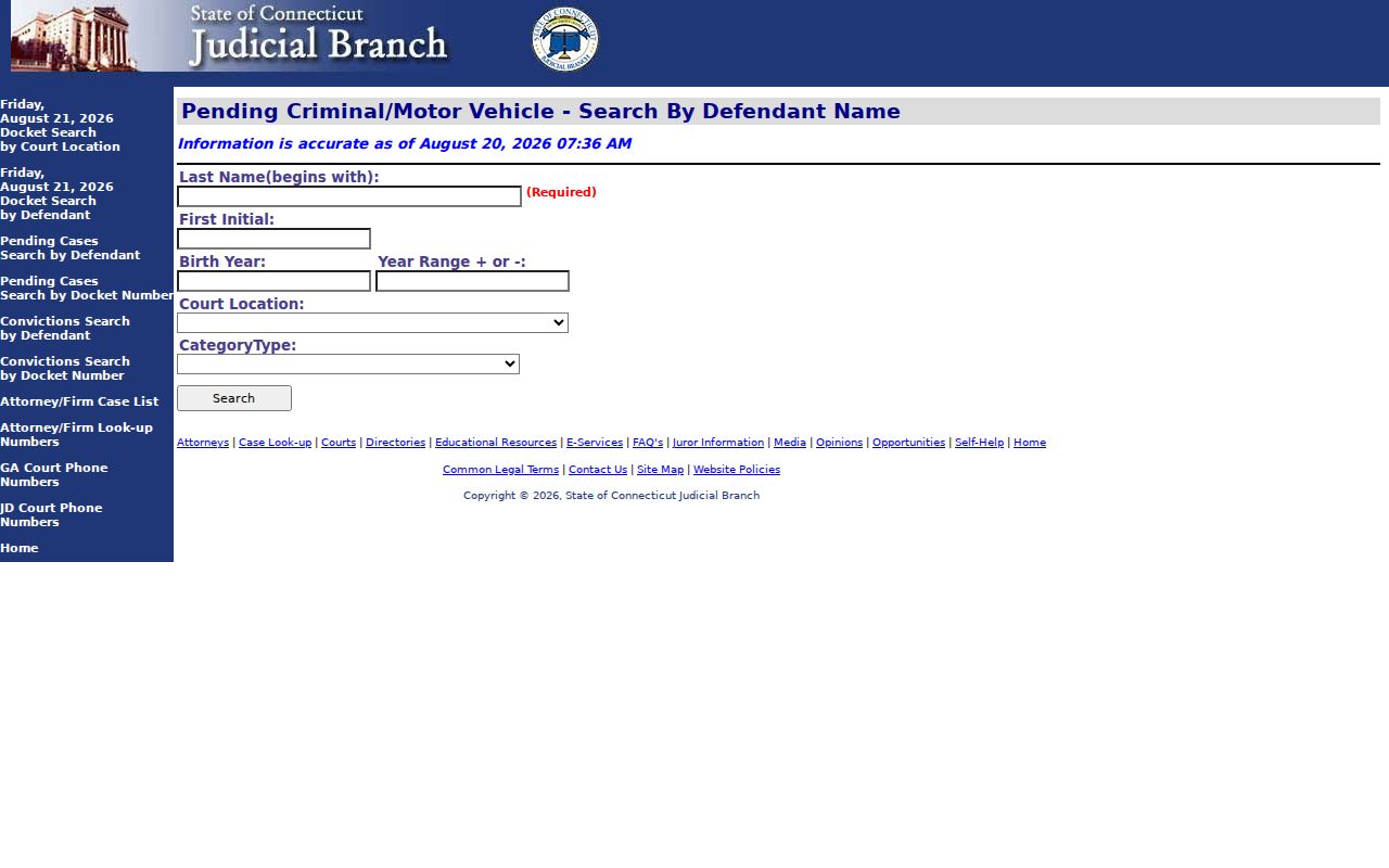 Milford resident lookup Connecticut criminal docket search